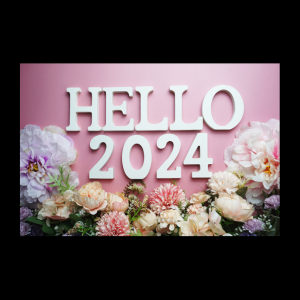 hello 2024 aalphabet letter with flower decoration on pink background