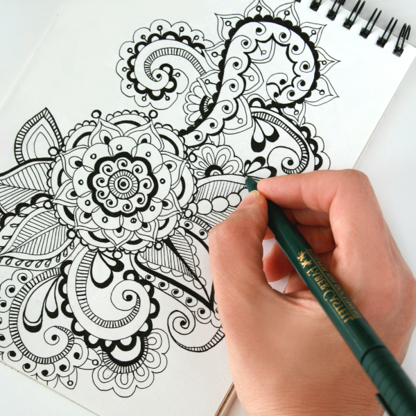 close up, hand drawing, doodling, mandala flower